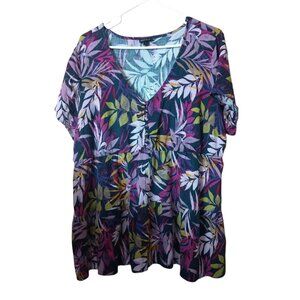 Torrid Size 1 Floral Tropical Short Sleeve Peplum V-Neck Button Accent Blouse